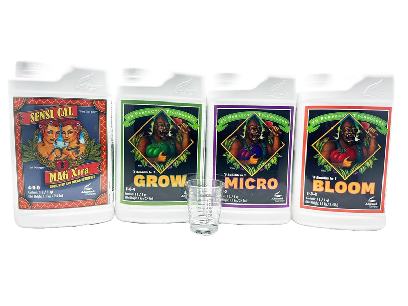 Four containers of Dr. Penning's Nutrients with labels for MAC Xtra, Grow, Micro, and Bloom on a white background.