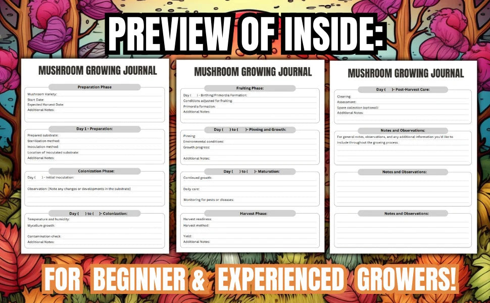 Mushroom Growing Journal Printable PDF | Grow Log Book for Tracking Mushroom Growth | Digital Download