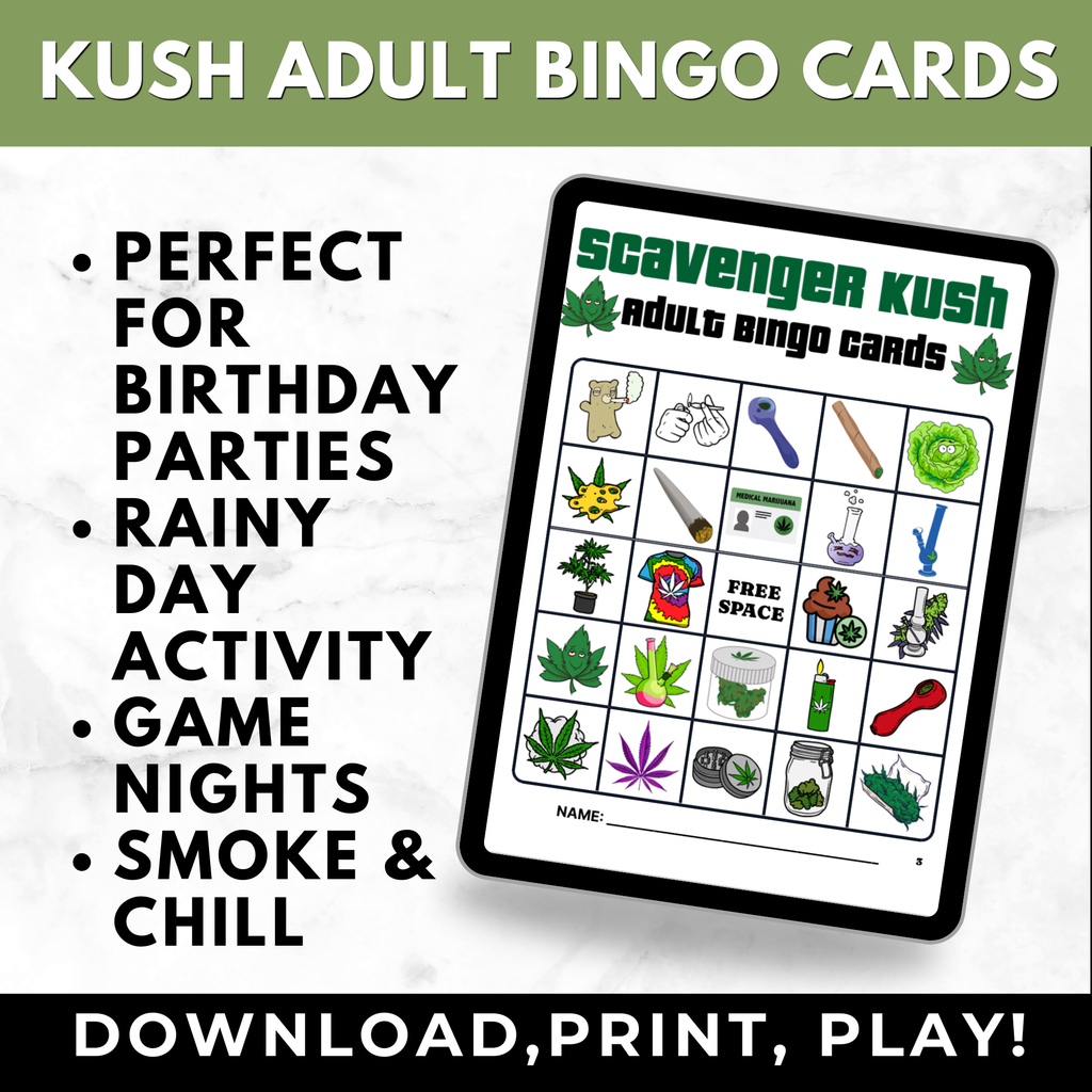 Kush Bingo Cards for Adults Printable | Weed Bingo Game for Smokers | 50 Cards + Pull Cards | Adult Party Game Digital Download
