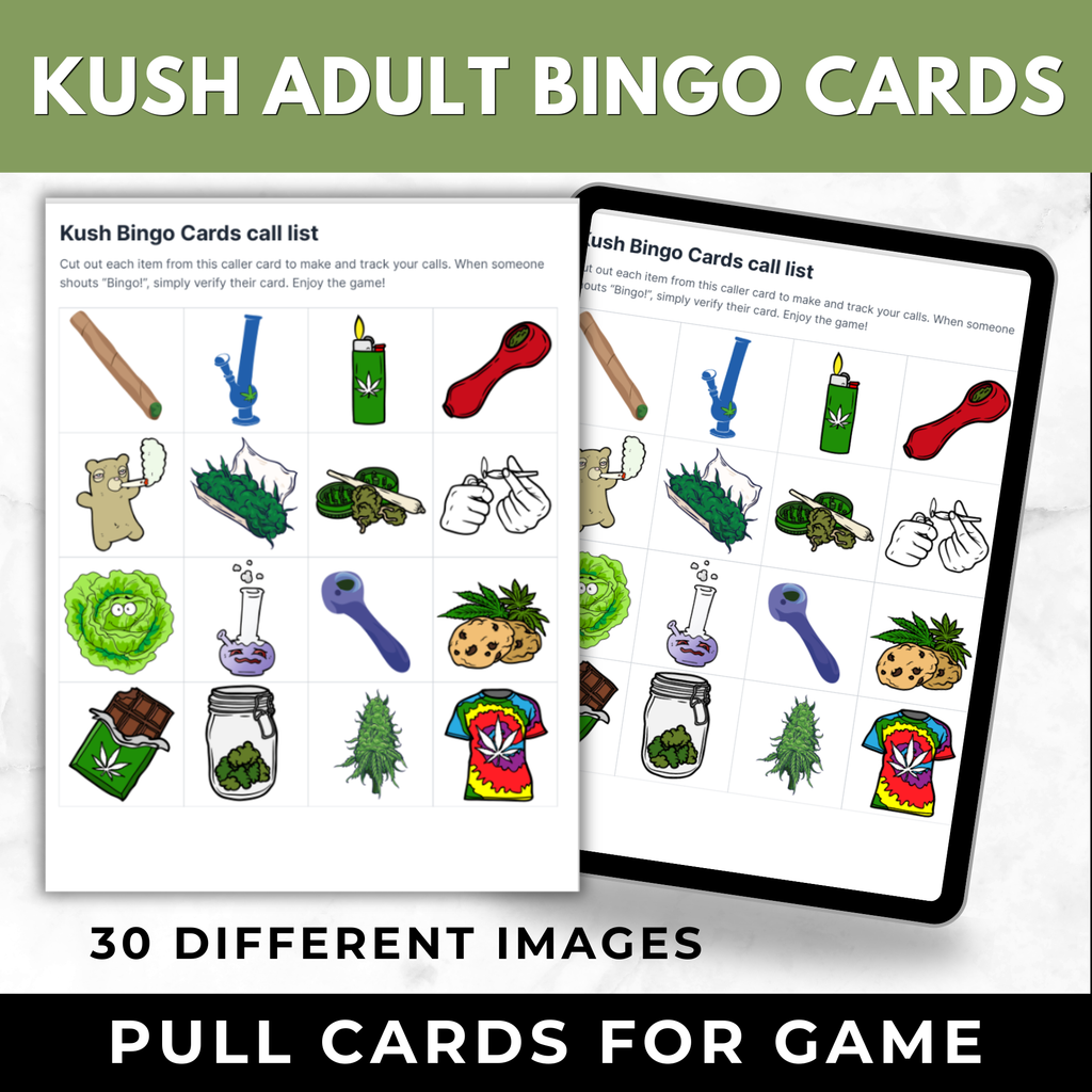 Kush Bingo Cards for Adults Printable | Weed Bingo Game for Smokers | 50 Cards + Pull Cards | Adult Party Game Digital Download