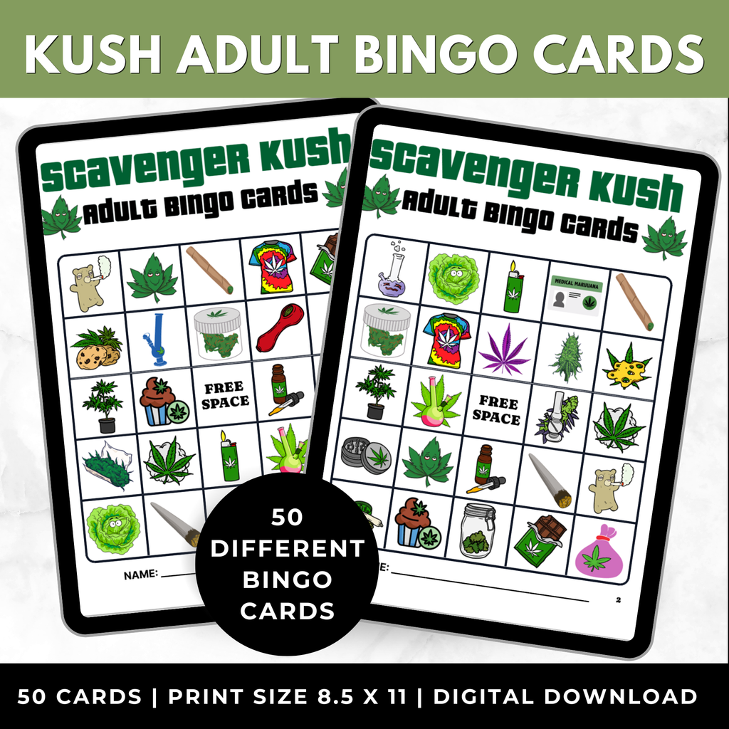 Kush Bingo Cards for Adults Printable | Weed Bingo Game for Smokers | 50 Cards + Pull Cards | Adult Party Game Digital Download